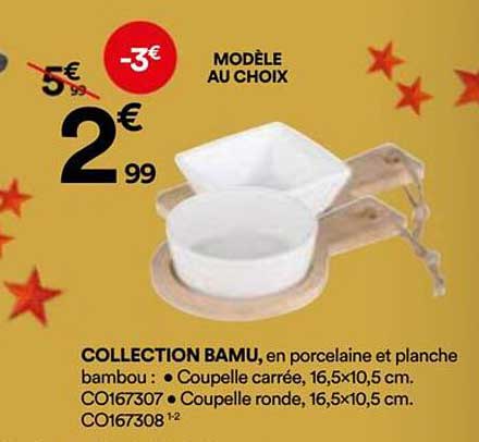 COLLECTION BAMU, en porcelaine et planche bambou