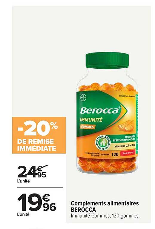 Compléments alimentaires BEROCCA Immunité Gommes, 120 gommes.