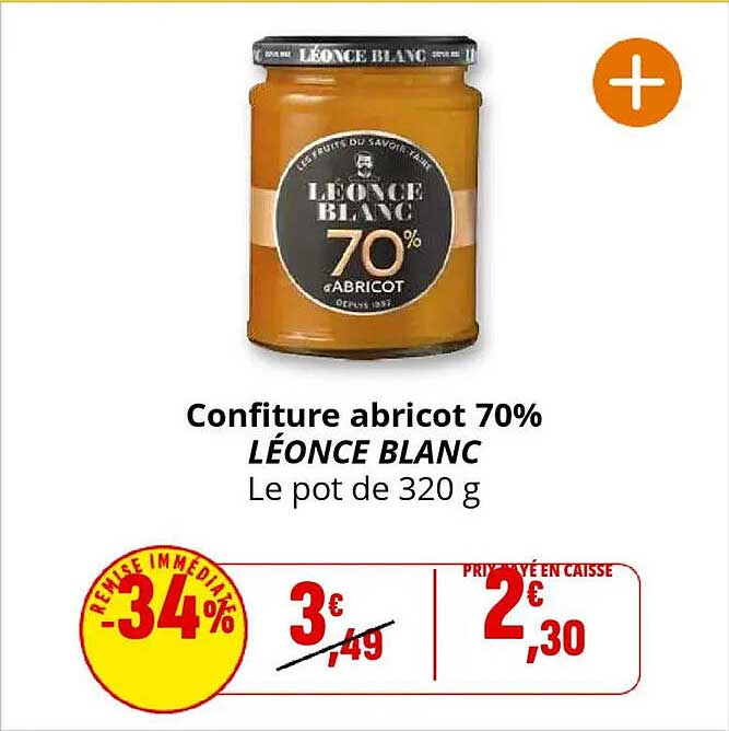 Confiture abricot 70% LÉONCE BLANC Le pot de 320 g