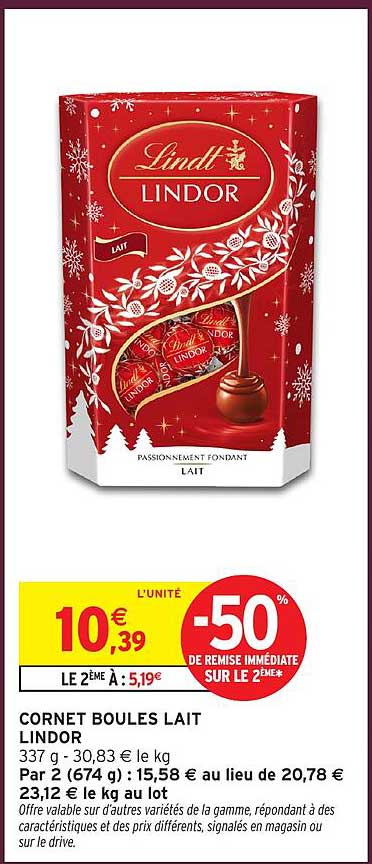 CORNET BOULES LAIT LINDOR