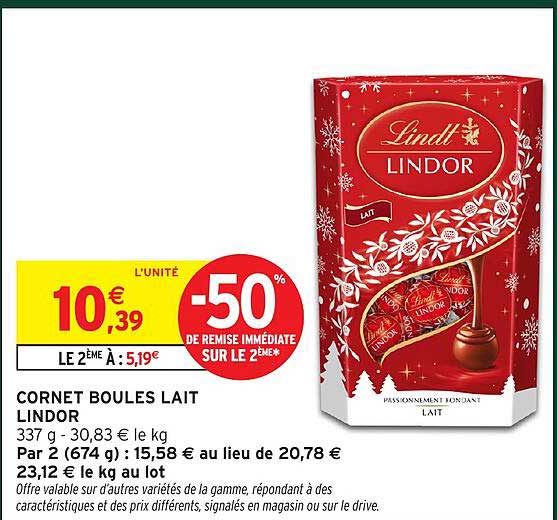 CORNET BOULES LAIT LINDOR