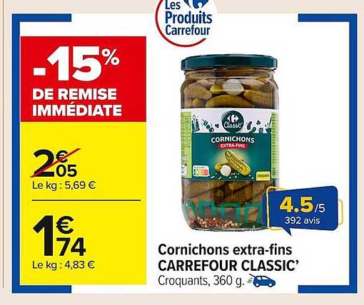 Cornichons extra-fins CARREFOUR CLASSIC’