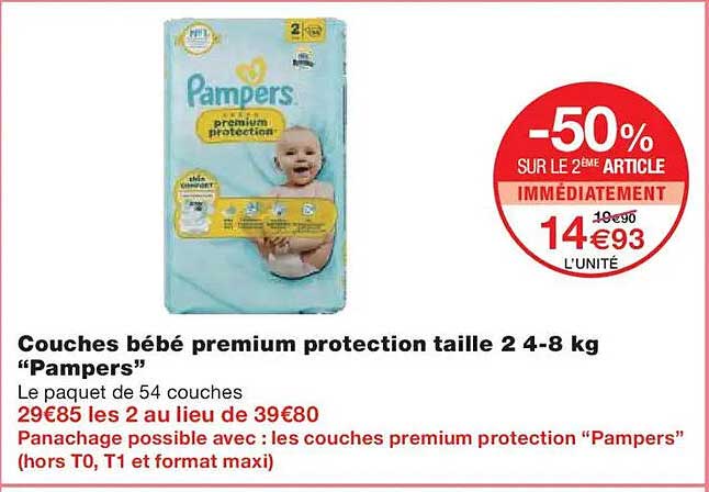 Couches bébé premium protection taille 2 4-8 kg "Pampers"