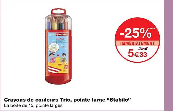 Crayons de couleurs Trio, pointe large “Stabilo”