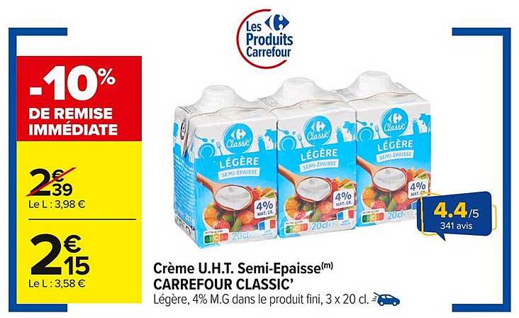 Crème U.H.T. Semi-Epaissante Carrefour Classic