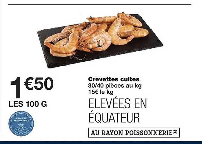 Crevettes cuites 30/40 pièces au kg