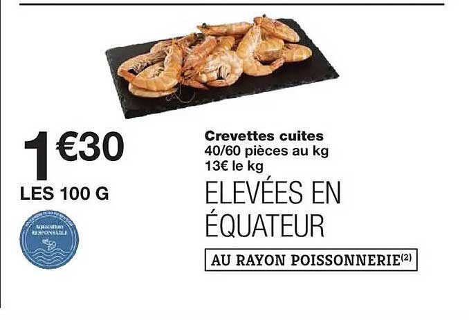 Crevettes cuites 40/60 pièces au kg