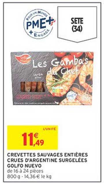 CREVETTES SAUVAGES ENTIÈRES CRUES D'ARGENTINE SURGELÉES GOLFO NUEVO