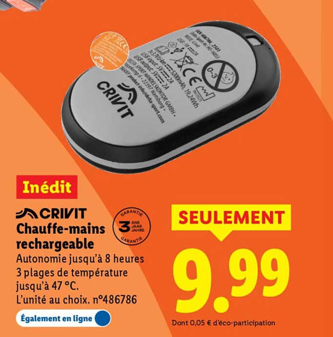 CRIVIT Chauffe-mains rechargeable