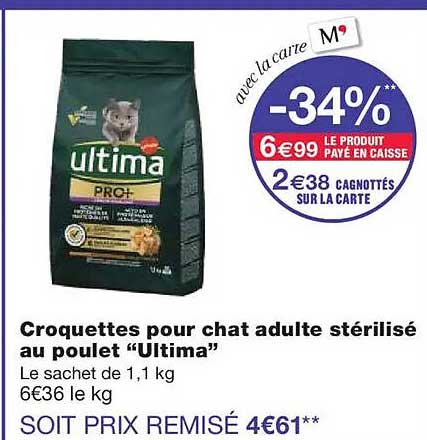 Croquettes pour chat adulte stérilisé au poulet “Ultima”