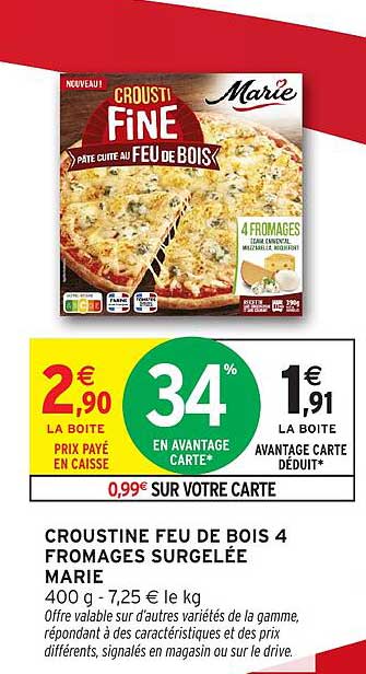 CROUSTINE FEU DE BOIS 4 FROMAGES SURGELÉE MARIE