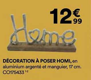 DÉCORATION À POSER HOMI, en aluminium argenté et mangquier, 17 cm.