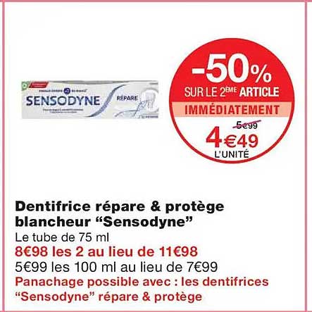 Dentifrice répare & protège blancheur “Sensodyne”