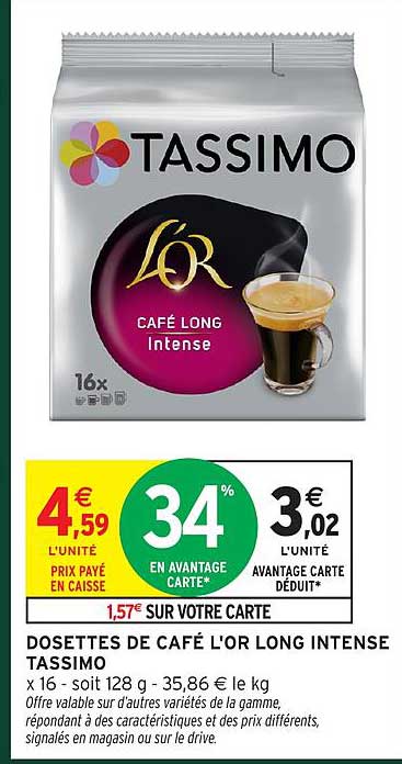 DOSETTES DE CAFÉ L'OR LONG INTENSE TASSIMO