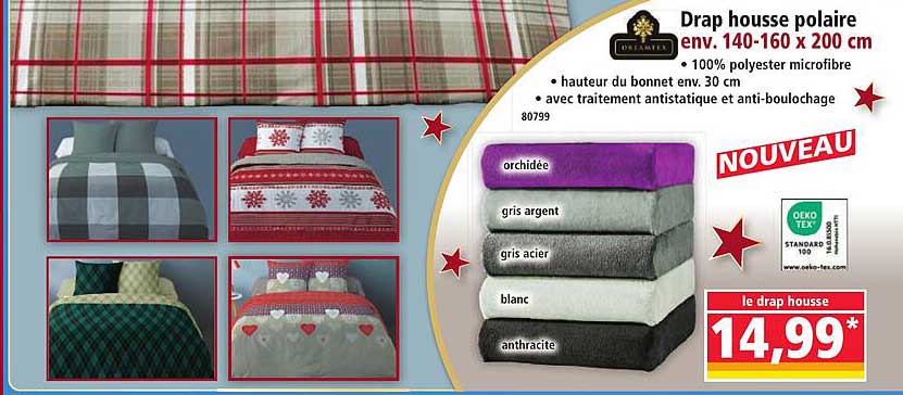 Drap housse polaire env. 140-160 x 200 cm