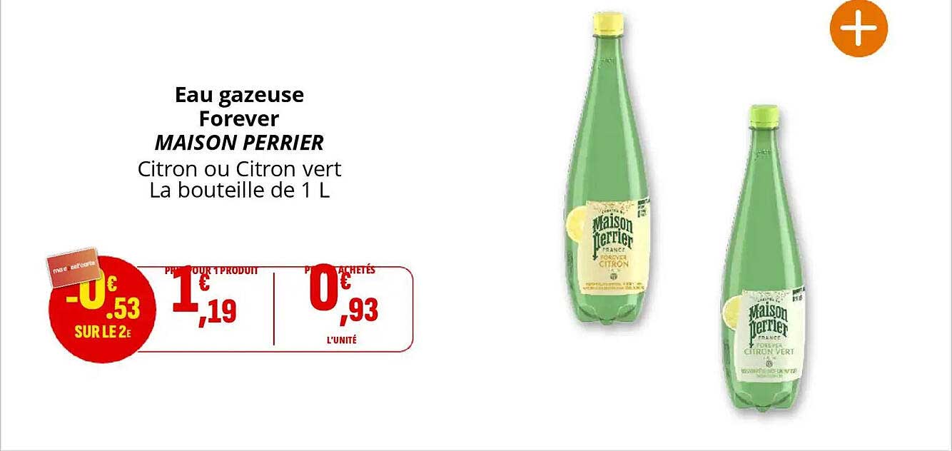 Eau gazeuse Forever MAISON PERRIER Citron ou Citron vert La bouteille de 1 L