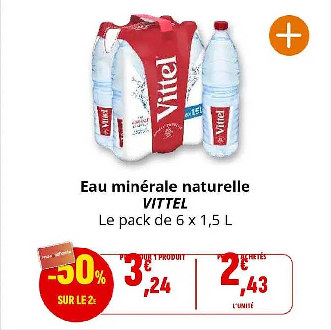 Eau minérale naturelle VITTEL - Le pack de 6 x 1,5 L