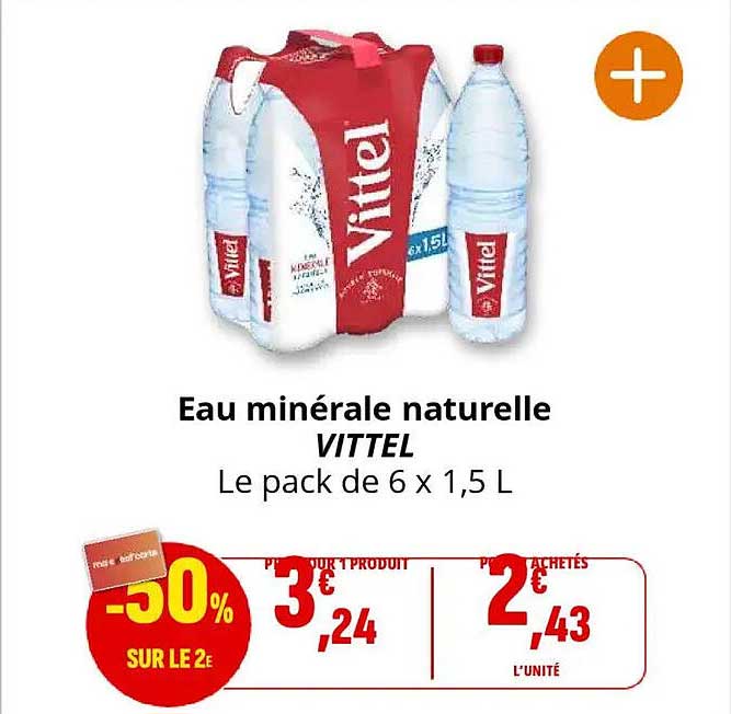 Eau minérale naturelle VITTEL Le pack de 6 x 1,5 L
