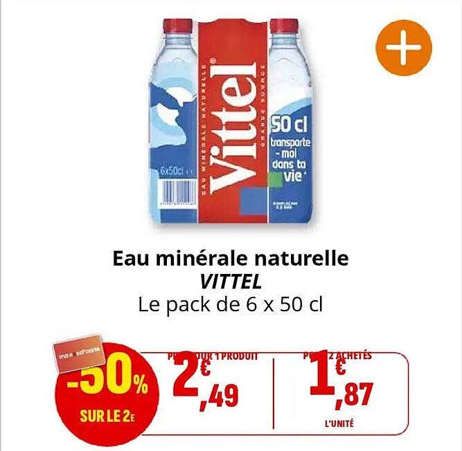 Eau minérale naturelle VITTEL Le pack de 6 x 50 cl