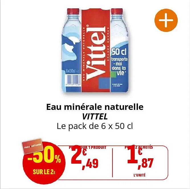 Eau minérale naturelle VITTEL Le pack de 6 x 50 cl