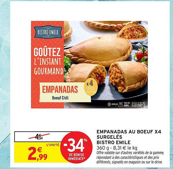 EMPANADAS AU BOEUF X4 SURGELÉS BISTRO EMILE