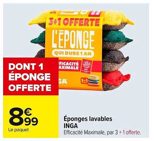 Éponges lavables INGA 3 + 1 offert