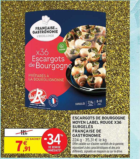 ESCARGOTS DE BOURGOGNE MOYEN LABEL ROUGE X36 SUGELÉS