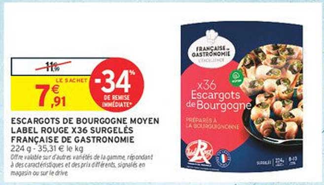 ESCARGOTS DE BOURGOGNE MOYEN LABEL ROUGE X36 SURGELÉS