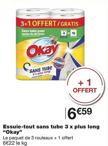 Essuie-tout sans tube 3 x plus long “Okay”