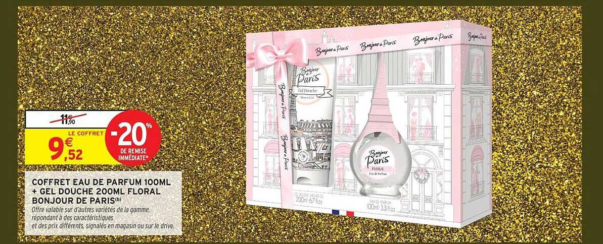 Faites-vous plaisir avec le coffret Eau de Parfum 100ML + Gel Douche 200ML Floral Bonjour de Paris