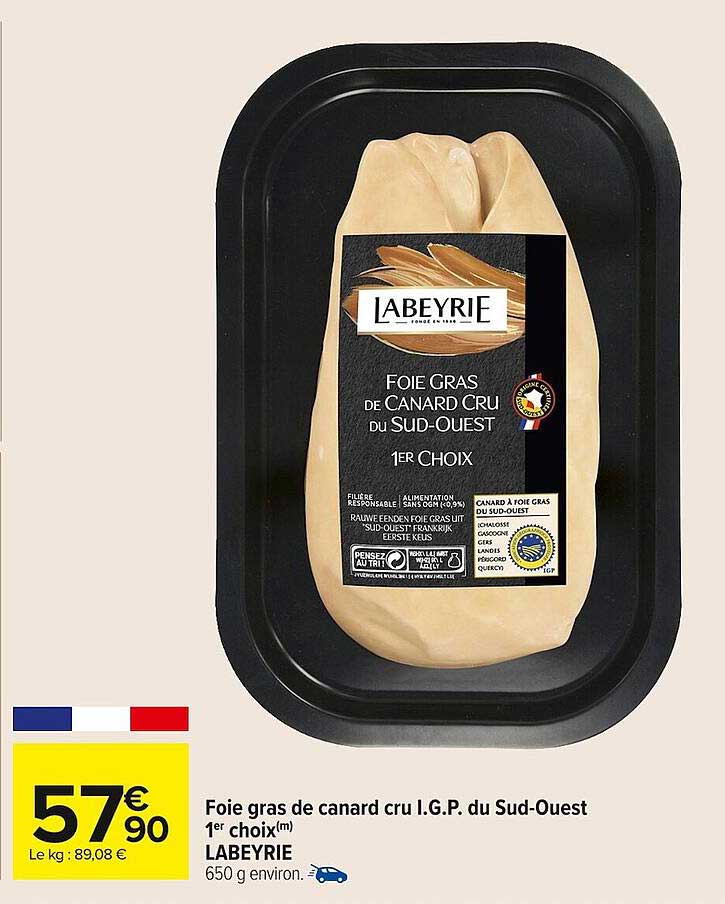 Foie gras de canard cru I.G.P. du Sud-Ouest 1er choix