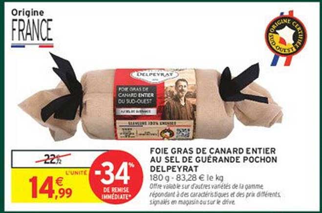 Foie gras de canard entier au sel de Guérande pochon Delpeyrat