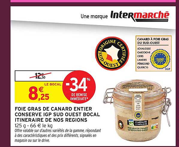 FOIE GRAS DE CANARD ENTIER CONSERVE IGP SUD OUEST BOCAL