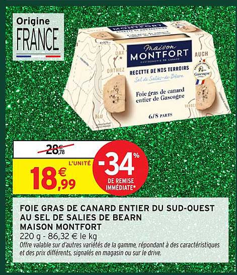 FOIE GRAS DE CANARD ENTIER DU SUD-OUEST AU SEL DE SALIES DE BEARN