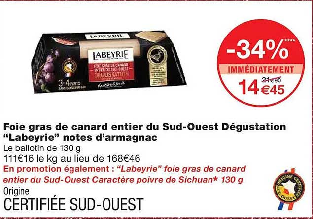 Foie gras de canard entier du Sud-Ouest Dégustation “Labeyrie” notes d’armagnac