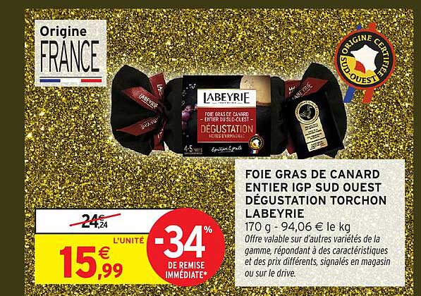Foie Gras de Canard Entier IGP Sud Ouest Dégustation Torchon Labeyrie