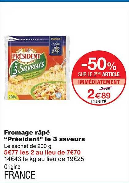 Fromage râpé "Président" le 3 saveurs