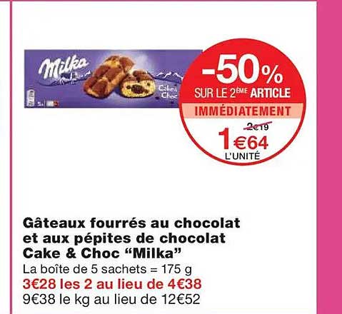 Gâteaux fourrés au chocolat et aux pépites de chocolat Cake & Choc “Milka”