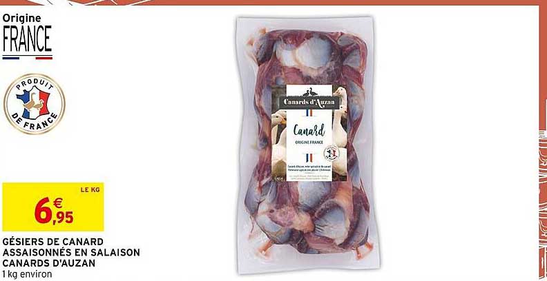 Gésiers de Canard Assaisonnés en Salaison Canards d'Auzan