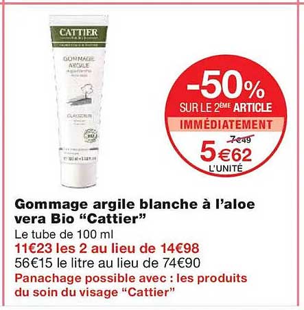 Gommage argile blanche à l’aloe vera Bio “Cattier”