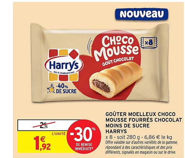 GOÛTER MOELLEUX CHOCO MOUSSE FOURRÉS CHOCOLAT MOINS DE SUCRE HARRYS