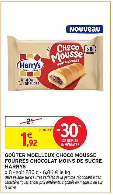 GOÛTER MOELLEUX CHOCO MOUSSE FOURRÉS CHOCOLAT MOINS DE SUCRE HARRYS