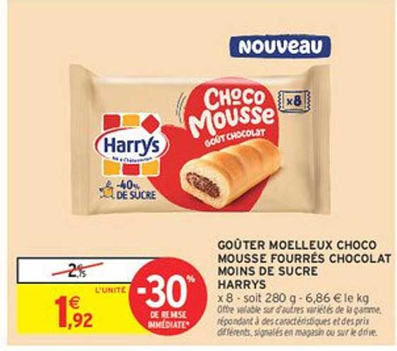 GOÛTER MOELLEUX CHOCO MOUSSE FOURRÉS CHOCOLAT MOINS DE SUCRE HARRYS