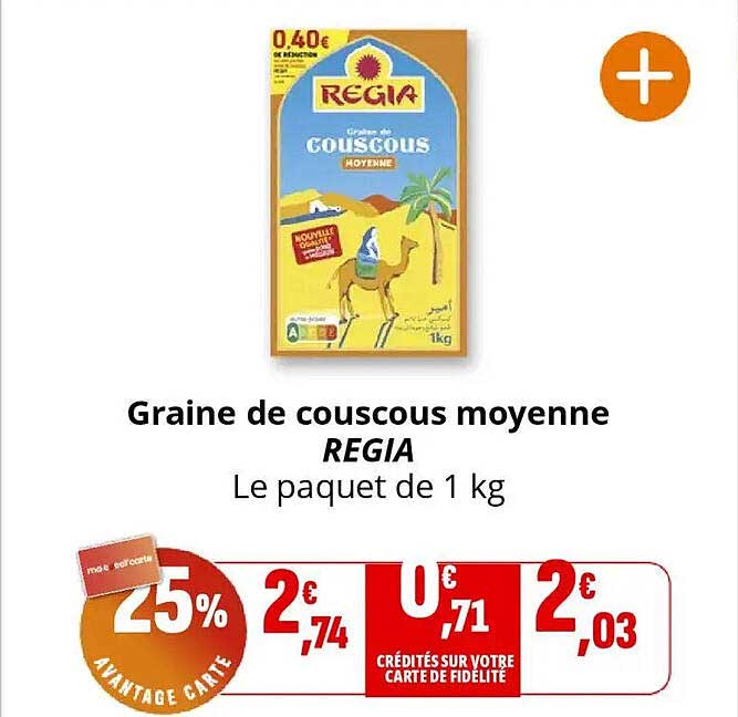 Graine de couscous moyenne REGIA Le paquet de 1 kg