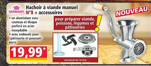 Hachoir à viande manuel N°8 + accessoires