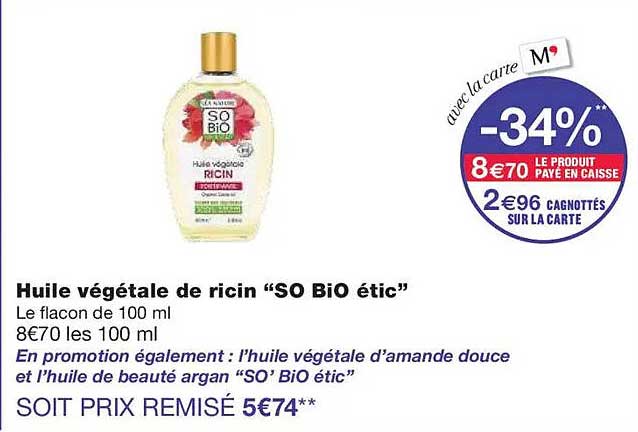 Huile végétale de ricin “SO BiO éthique”