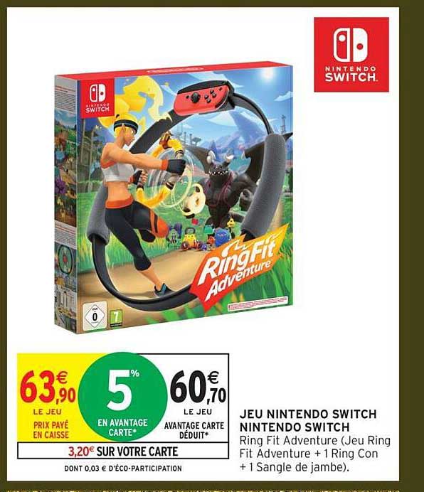 JEU NINTENDO SWITCH NINTENDO SWITCH Ring Fit Adventure (Jeu Ring Fit Adventure + 1 Ring Con + 1 Sangle de jambe).