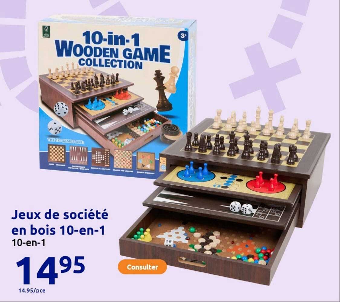 Jeux de société en bois 10-en-1