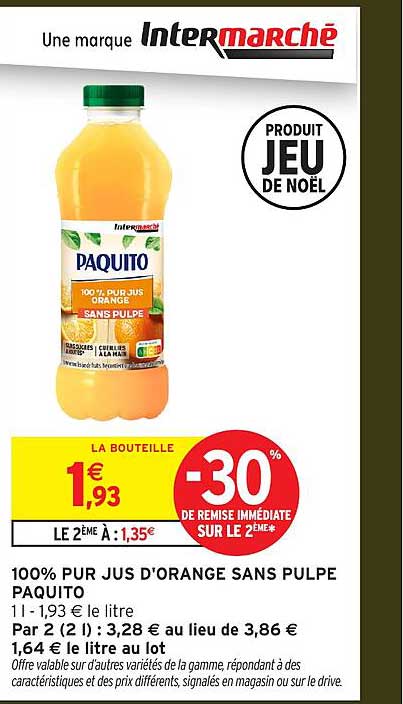JUS D'ORANGE SANS PULPE PAQUITO