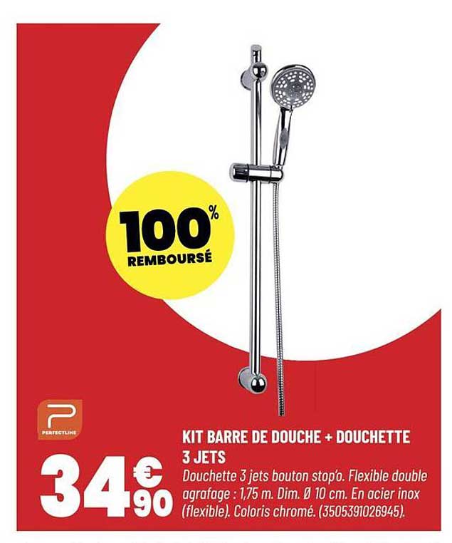 KIT BARRE DE DOUCHE + DOUCHETTE 3 JETS